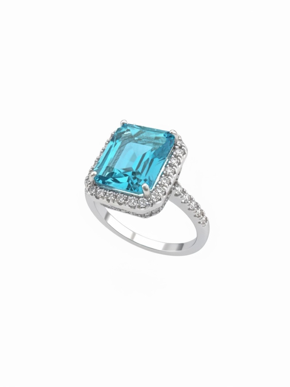 Vibrant Emerald Cut Icy Blue Halo Cocktail Ring - Boutique Find - Picture 9 of 10